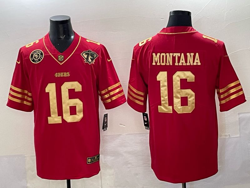 Men San Francisco 49ers 16 Montana Red 75th Nike Limited NFL 2025 Jersey style 07